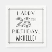 Serviette En Papier HEUREUX 28E ANNIVERSAIRE ; Style Art Déco ; Nom pe (Devant)