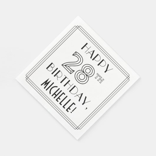 Serviette En Papier HEUREUX 28E ANNIVERSAIRE ; Style Art Déco ; Nom pe (Coin)