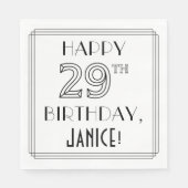 Serviette En Papier HEUREUX 29E ANNIVERSAIRE ; Style Art Déco ; Nom pe (Devant)