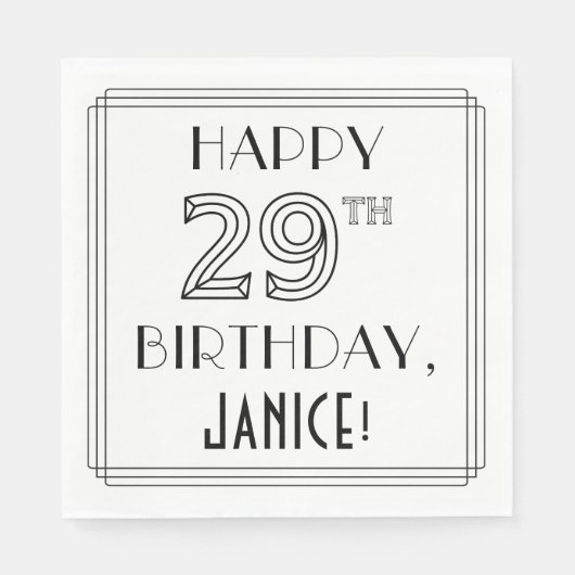 Serviette En Papier HEUREUX 29E ANNIVERSAIRE ; Style Art Déco ; Nom pe (Devant)