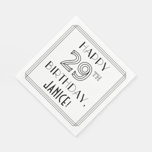 Serviette En Papier HEUREUX 29E ANNIVERSAIRE ; Style Art Déco ; Nom pe (Coin)
