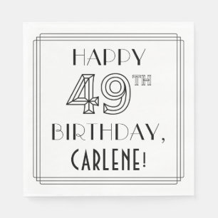 Serviette En Papier HEUREUX 49E ANNIVERSAIRE ; Style Art Déco ; Nom pe
