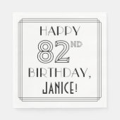 Serviette En Papier HEUREUX 82E ANNIVERSAIRE ; Style Art Déco ; Nom pe (Devant)