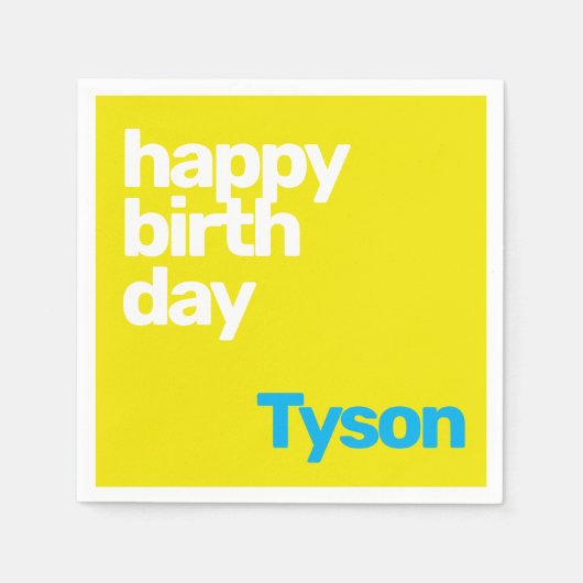 Serviette En Papier heureux Anniversaire minimal simple moderne jaune (Devant)