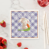 Serviette En Papier Heureux Bunny de Pâques violet En vichy Motif (En situation)
