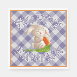 Serviette En Papier Heureux Bunny de Pâques violet En vichy Motif