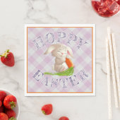 Serviette En Papier Heureux Bunny Pâques rose En vichy Motif (En situation)