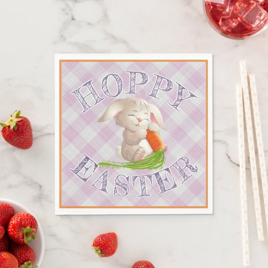 Serviette En Papier Heureux Bunny Pâques rose En vichy Motif (En situation)