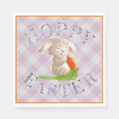 Serviette En Papier Heureux Bunny Pâques rose En vichy Motif (Devant)