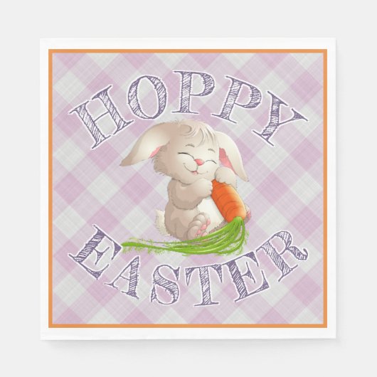 Serviette En Papier Heureux Bunny Pâques rose En vichy Motif (Devant)