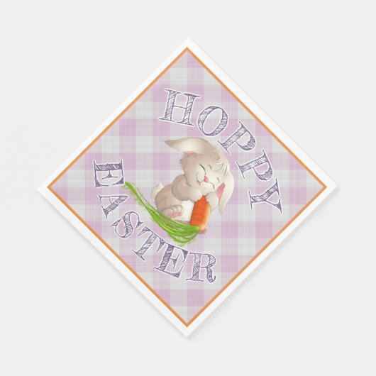 Serviette En Papier Heureux Bunny Pâques rose En vichy Motif (Coin)