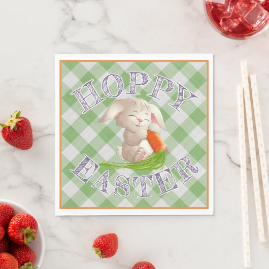 Serviette En Papier Heureux Bunny Pâques Vert En vichy Motif (En situation)