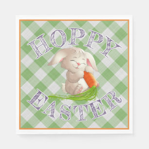Serviette En Papier Heureux Bunny Pâques Vert En vichy Motif