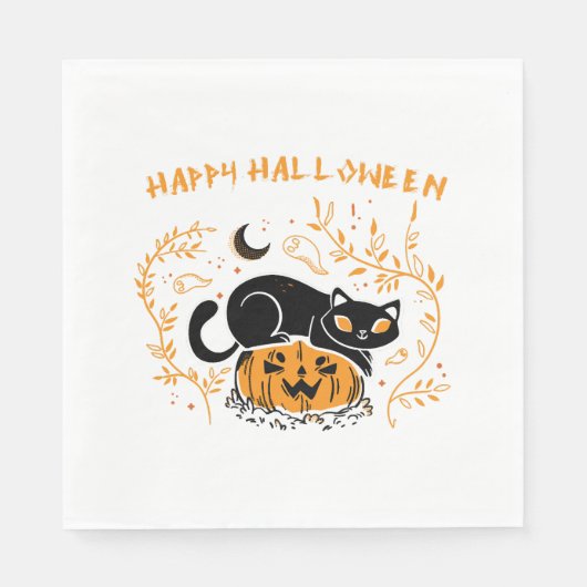 Serviette En Papier heureux halloween chat amour (Devant)