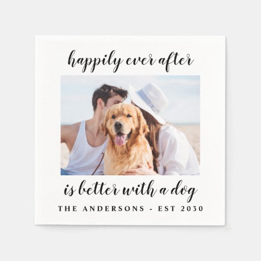 Serviette En Papier Heureux Jamais après chien Photo Mariage animal (Devant)