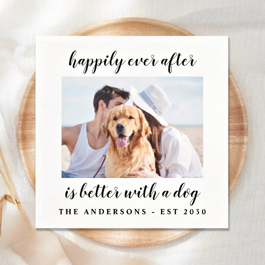 Serviette En Papier Heureux Jamais après chien Photo Mariage animal
