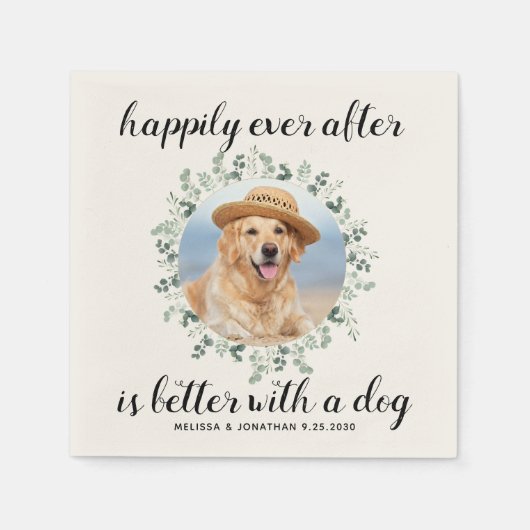 Serviette En Papier Heureux Jamais après Eucalyptus Mariage photo pers (Devant)