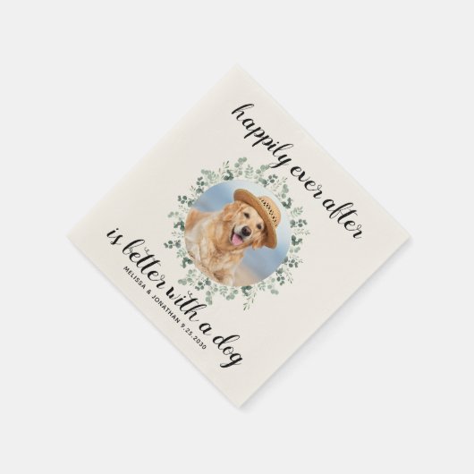 Serviette En Papier Heureux Jamais après Eucalyptus Mariage photo pers (Coin)