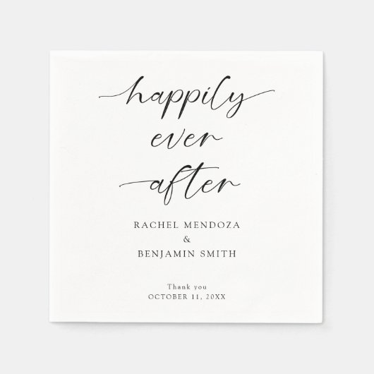 Serviette En Papier Heureux Jamais après Mariage minimal Script élégan (Devant)
