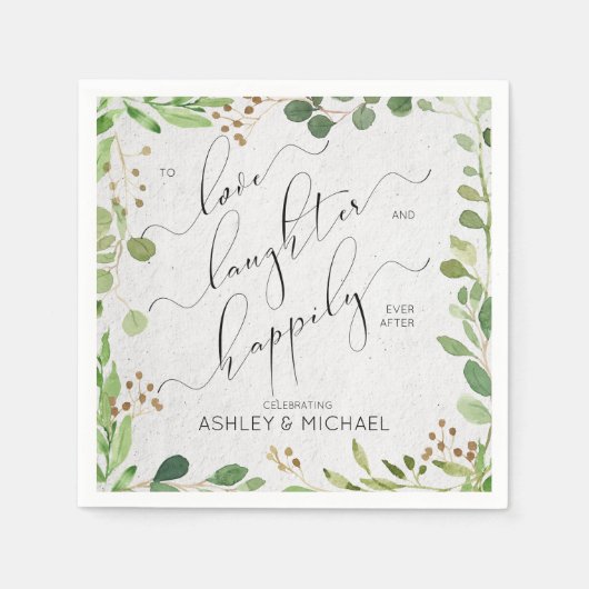 Serviette En Papier Heureux jamais après Rustique Fiançailles Eucalypt (Devant)