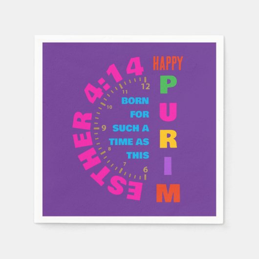Serviette En Papier HEUREUX PURIM Esther 4:14 Pour Un Temps Tel Que Ce (Devant)