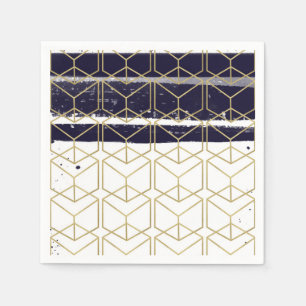 Serviette En Papier Hexagon Modern Navy Blue Gold Géométrique Glam Par