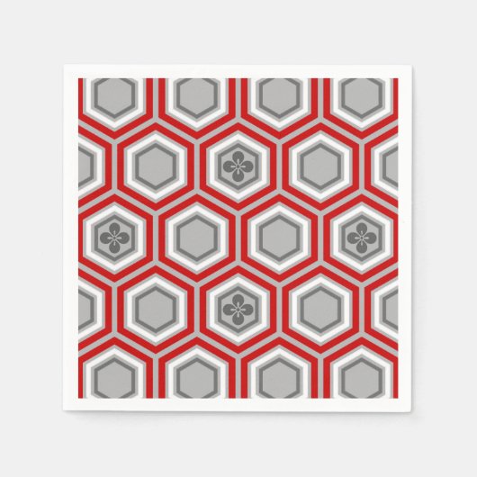 Serviette En Papier Hexagonal Kimono Imprimer, rouge et gris / gris (Devant)