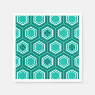 Serviette En Papier Hexagonal Kimono Imprimer, Turquoise, Aqua et Blan