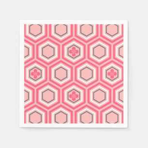 Serviette En Papier Hexagonal Kimono Print, Coral rose et blanc