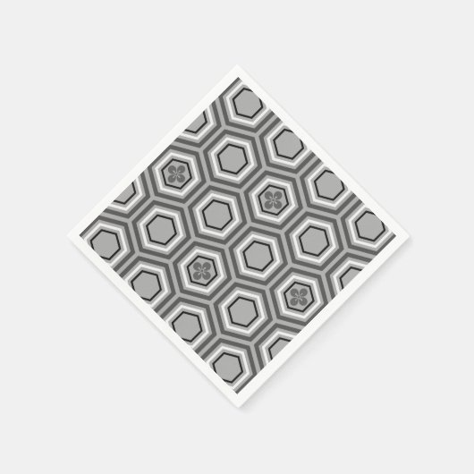 Serviette En Papier Hexagonal Kimono Print, Grey / Grey and White (Coin)