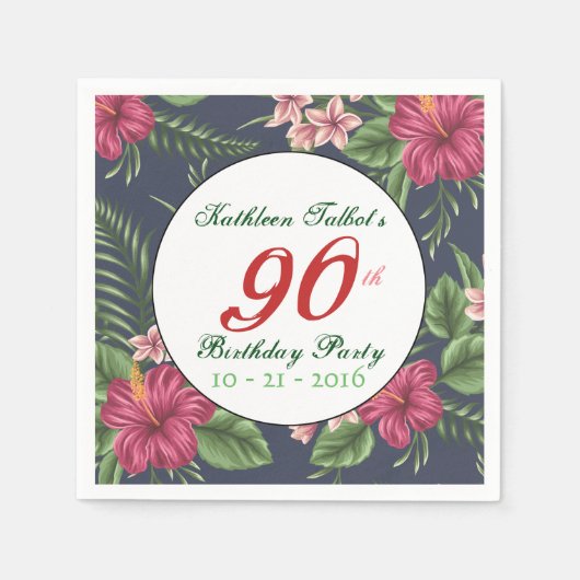 Serviette En Papier Hibiscus 90e Anniversaire Papier de fête Napkin (Devant)