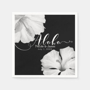 Serviette En Papier Hibiscus blanc Mariage tropical noir Aloha