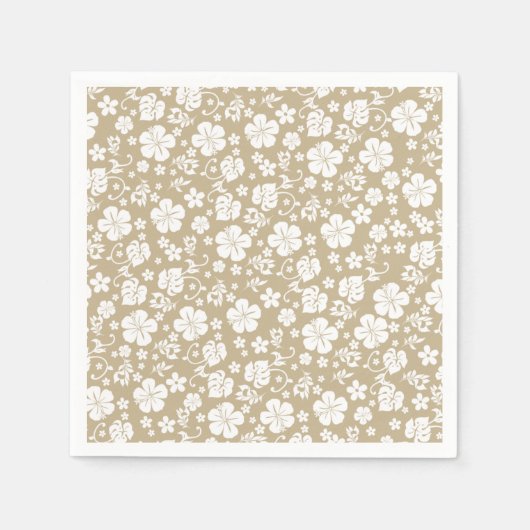 Serviette En Papier Hibiscus blanc sur Taupe Tropical Chic (Devant)