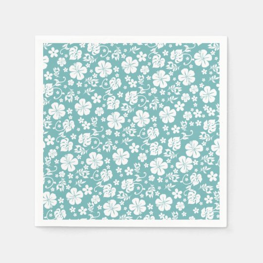 Serviette En Papier Hibiscus blanc sur Turquoise Tropical Chic (Devant)