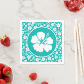 Serviette En Papier Hibiscus blanc tropical sur Turquoise (En situation)