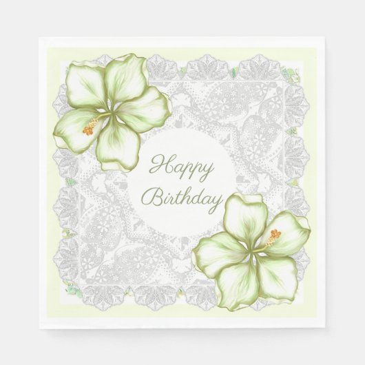 Serviette En Papier Hibiscus & dentelle BLANC (Devant)