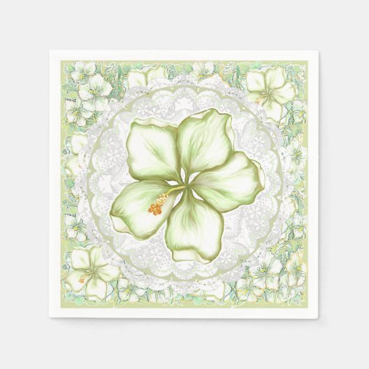 Serviette En Papier Hibiscus & dentelle BLANC (Devant)