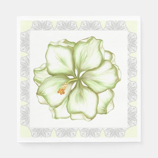 Serviette En Papier Hibiscus & dentelle BLANC (Devant)