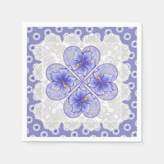 Serviette En Papier Hibiscus & dentelle BLEU (Devant)