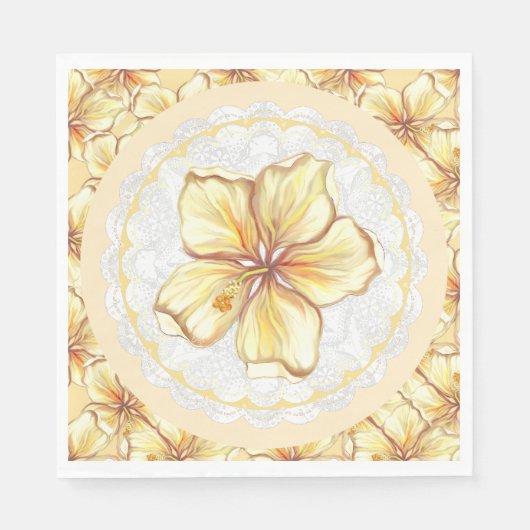 Serviette En Papier Hibiscus & dentelle JAUNE (Devant)