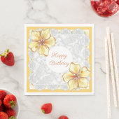 Serviette En Papier Hibiscus & dentelle JAUNE (En situation)