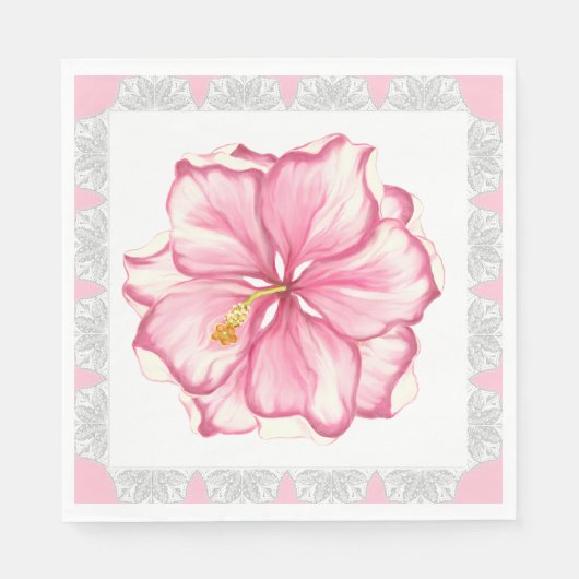 Serviette En Papier Hibiscus & dentelle PINK (Devant)