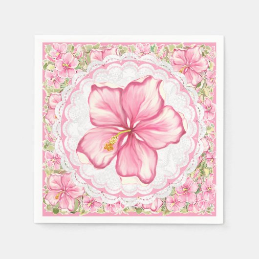 Serviette En Papier Hibiscus & dentelle PINK (Devant)