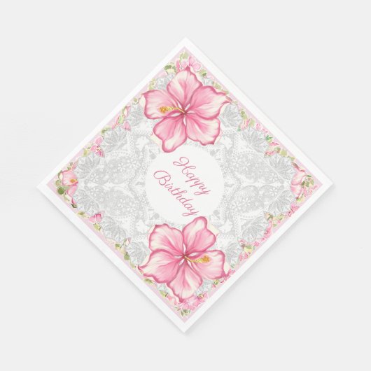 Serviette En Papier Hibiscus & dentelle PINK (Coin)