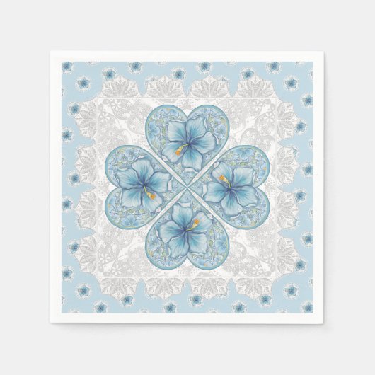 Serviette En Papier Hibiscus & dentelle TURQUOISE (Devant)