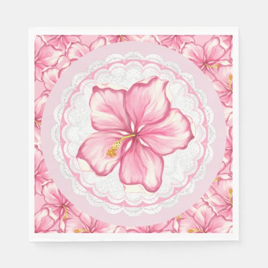 Serviette En Papier Hibiscus et dentelle ROSE (Devant)