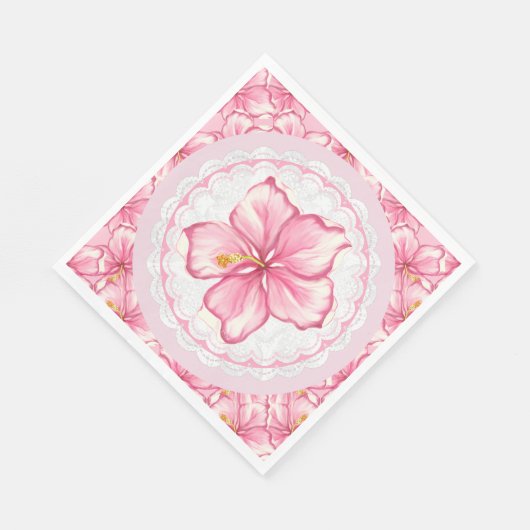 Serviette En Papier Hibiscus et dentelle ROSE (Coin)