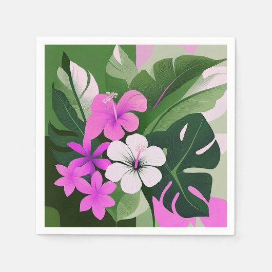 Serviette En Papier Hibiscus et Plumeria hawaïens modernes du milieu d (Devant)