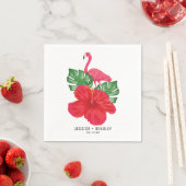 Serviette En Papier Hibiscus & Flamant rose Tropical Mariage papier se (En situation)