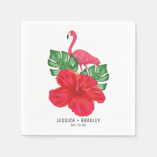 Serviette En Papier Hibiscus & Flamant rose Tropical Mariage papier se